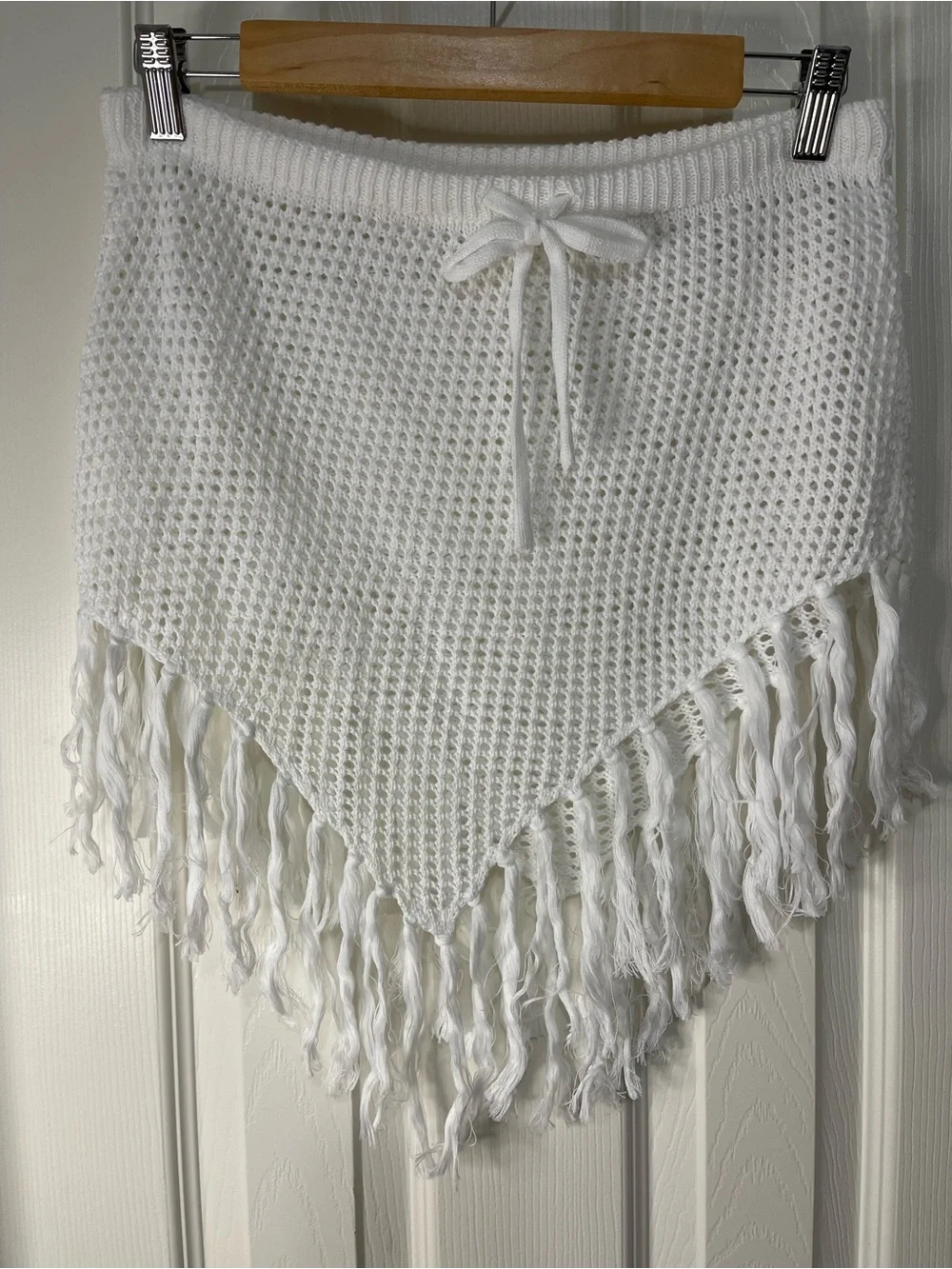 Cupshe Bohemian White Crochet Knit 2 Piece Swim Fringe Coverup size Medium